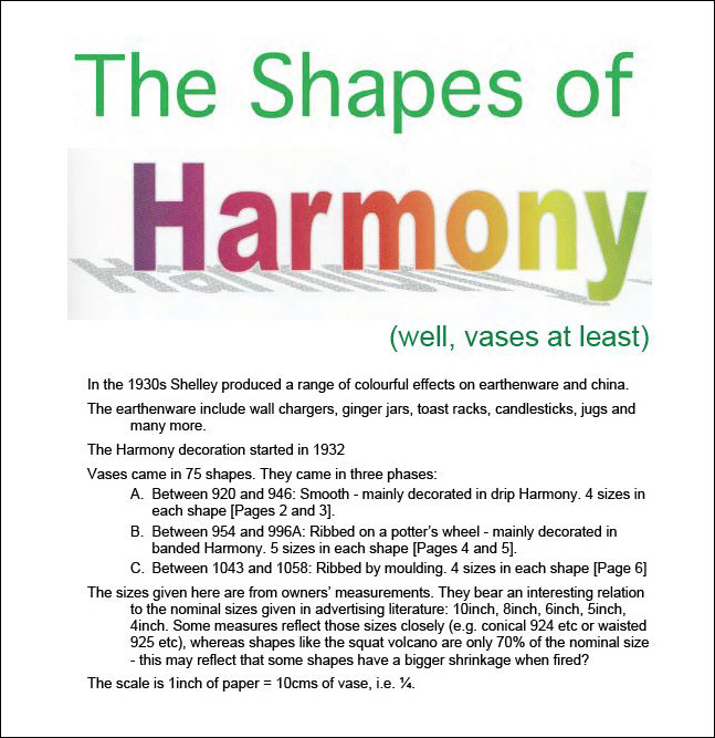 Title page for Chris Watkins study of Harmony Vase Shapes